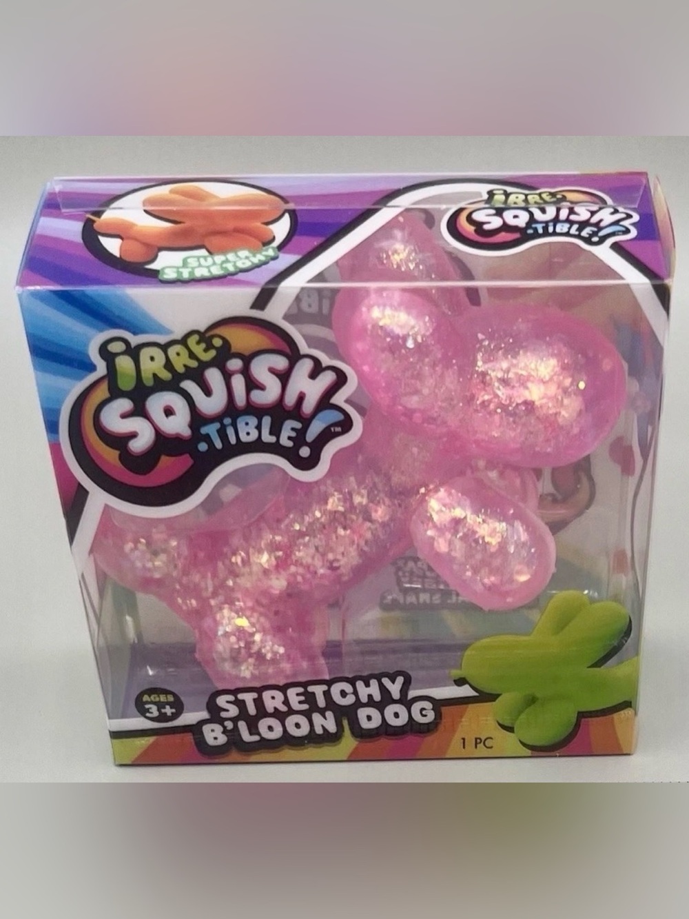 JA-RU Irre-Squish-tible! PINK Glitter Iridescent Stretchy B'loon Dog Toy NIB💗✨